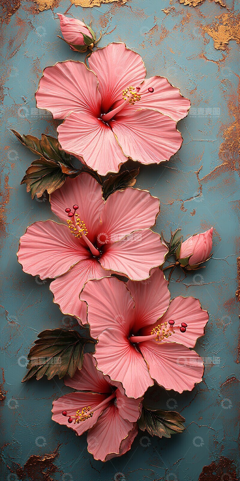 高清大图下载【趣麦麦图】粉色扶桑花图案3