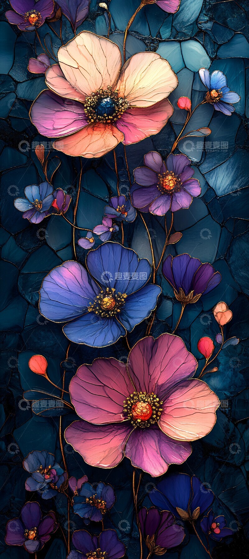 高清大图下载【趣麦麦图】粉色紫蓝色花纹3