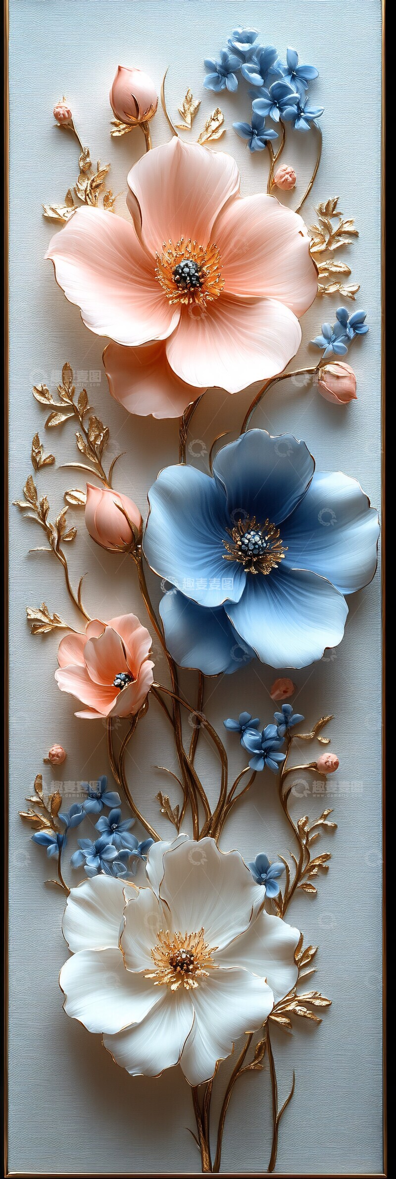 高清大图下载【趣麦麦图】粉色蓝色花朵油画3