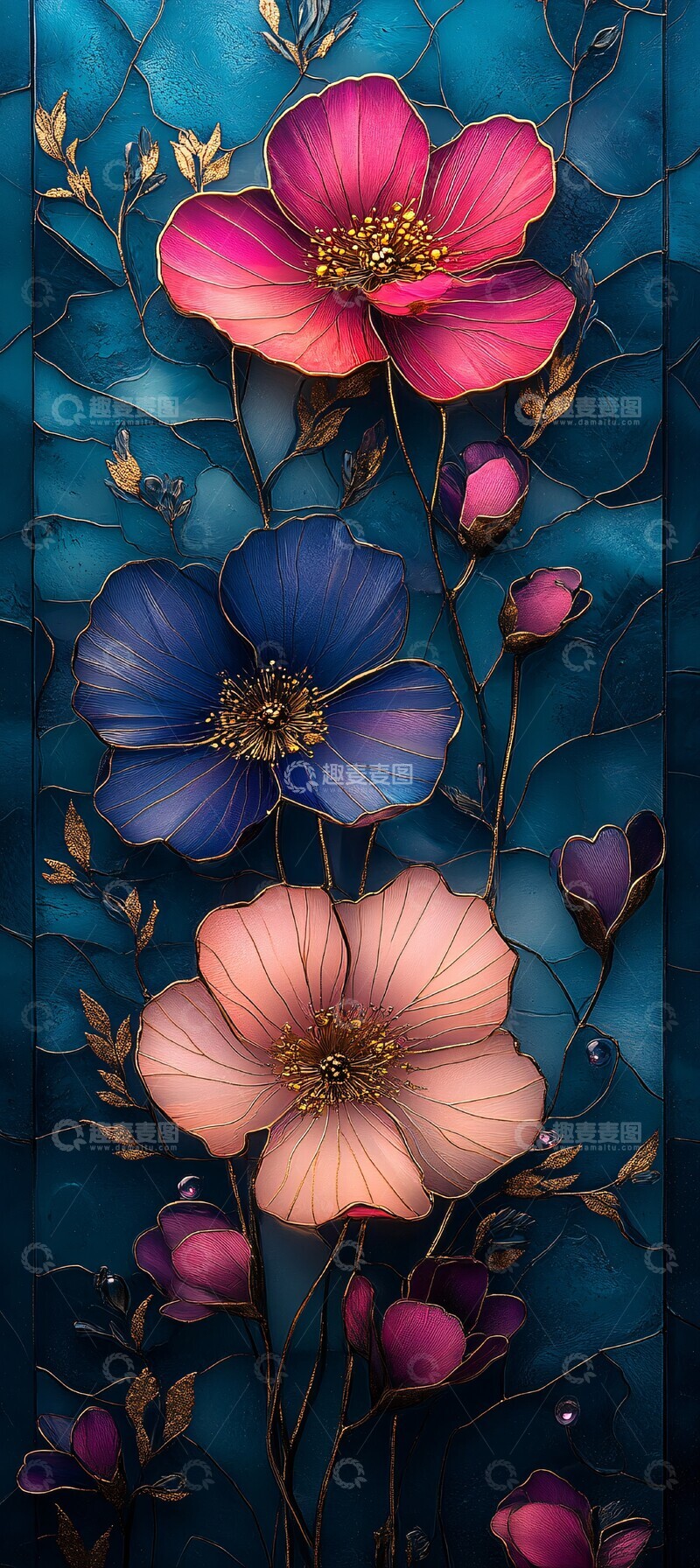 高清大图下载【趣麦麦图】粉色紫蓝色花纹2