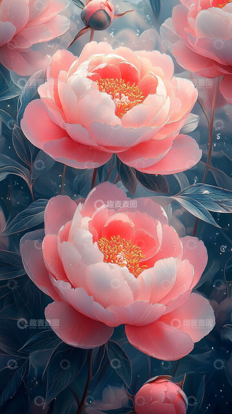 高清大图下载【趣麦麦图】白金牡丹花纹图3