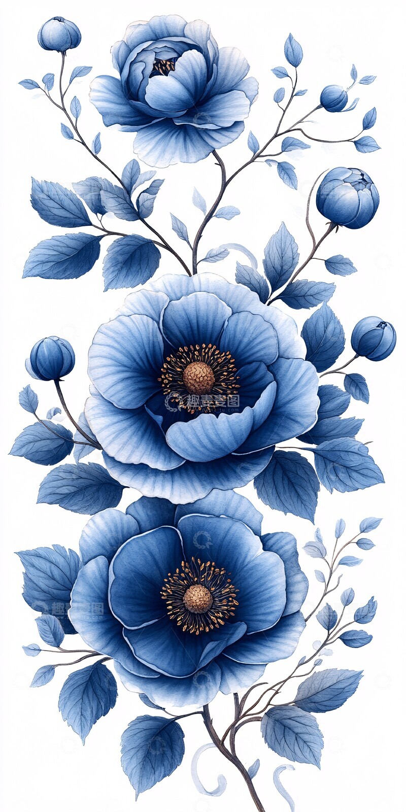高清大图下载【趣麦麦图】蓝白花卉叶纹2