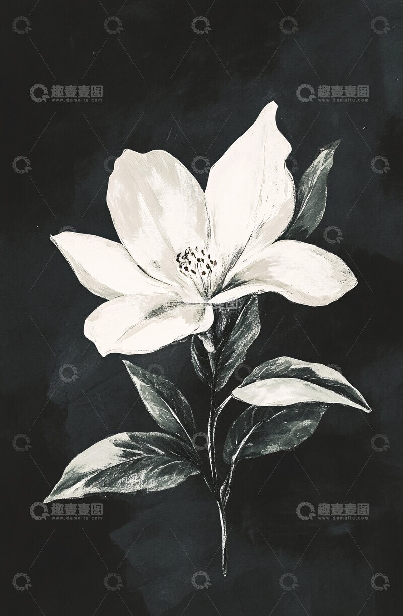 高清大图下载【趣麦麦图】黑白花卉油画1