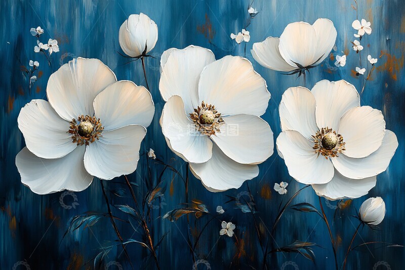 高清大图下载【趣麦麦图】白色花朵蓝色背景2