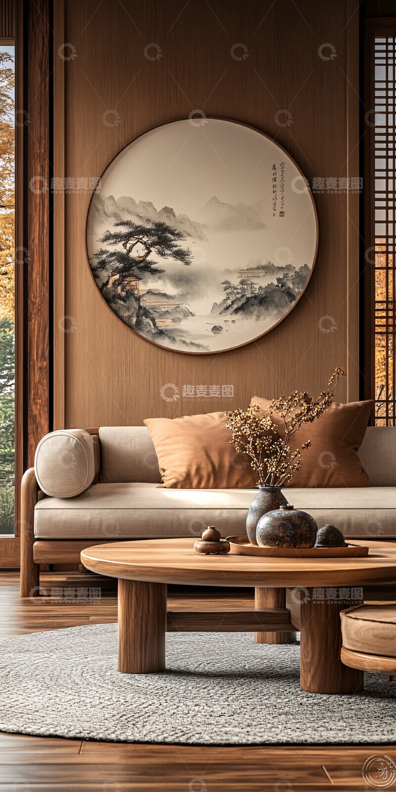 高清大图下载【趣麦麦图】中式客厅设计3