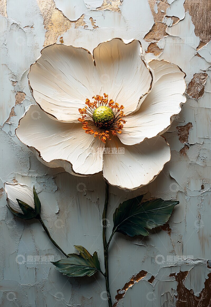 高清大图下载【趣麦麦图】白色花卉油画7