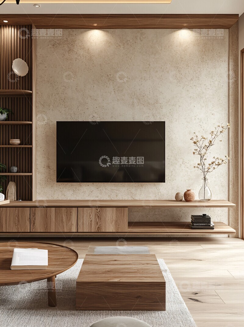 高清大图下载【趣麦麦图】木柜白墙日式客厅