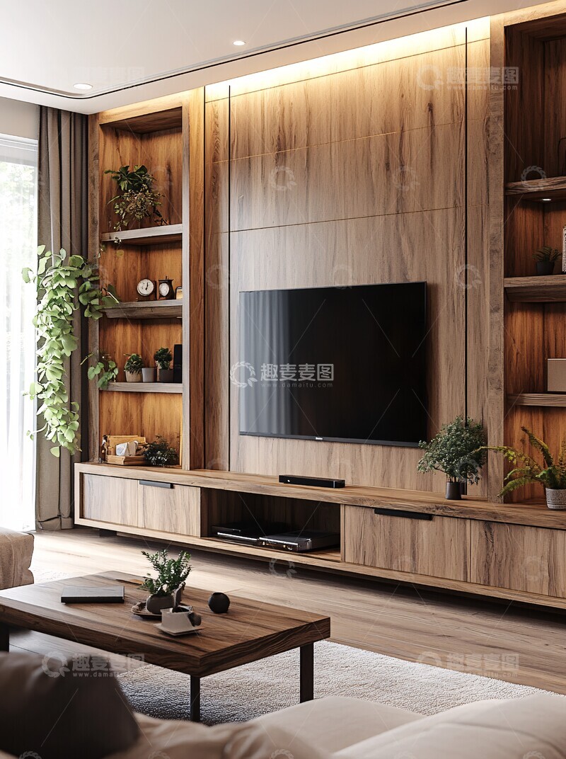 高清大图下载【趣麦麦图】木柜白墙日式客厅2