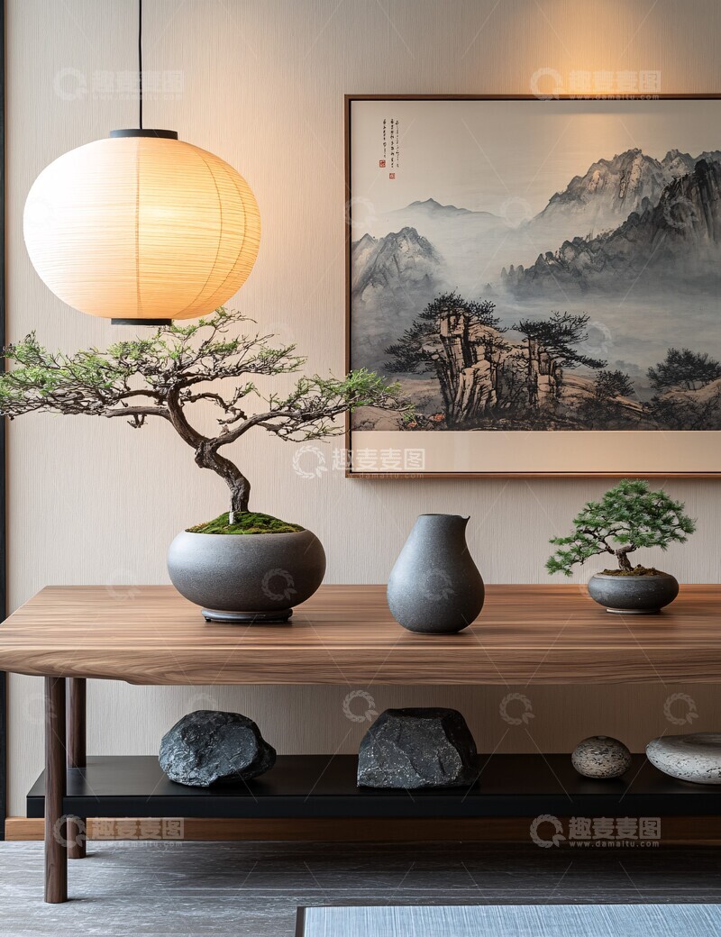 高清大图下载【趣麦麦图】中式简约书桌场景2