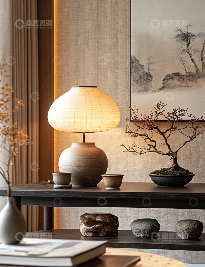 高清大图下载【趣麦麦图】中式简约书桌场景3