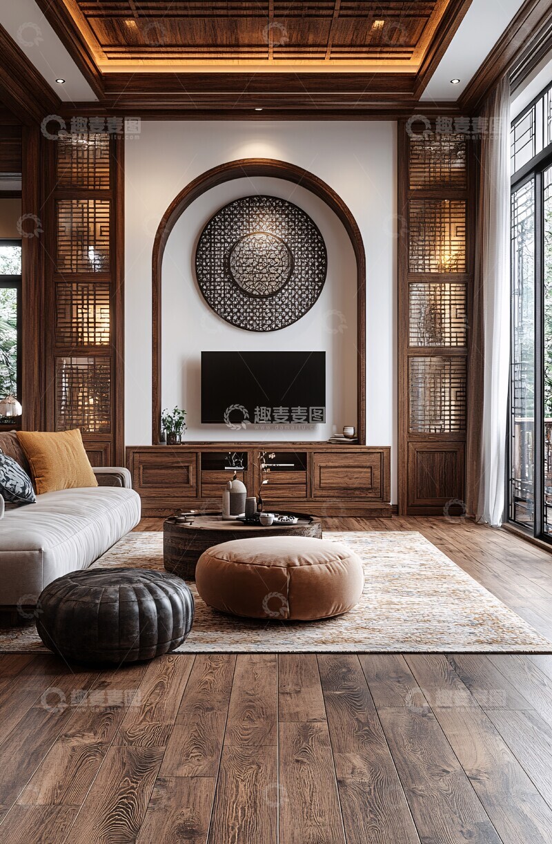 高清大图下载【趣麦麦图】中式白墙木地板3