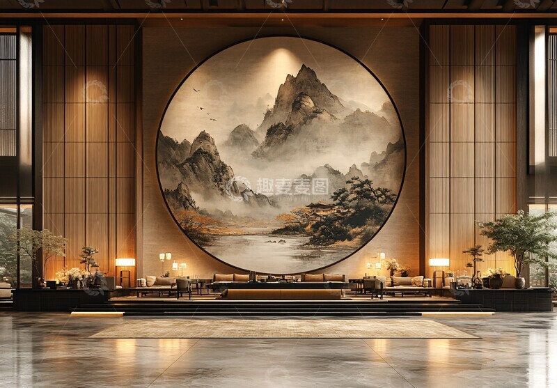 高清大图下载【趣麦麦图】中式山水画中式山水背景