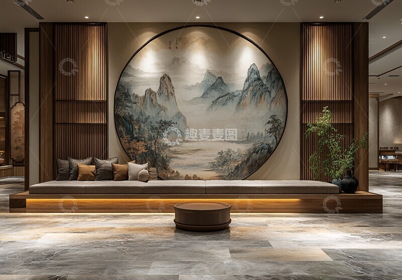 高清大图下载【趣麦麦图】中式山水画中式山水背景1