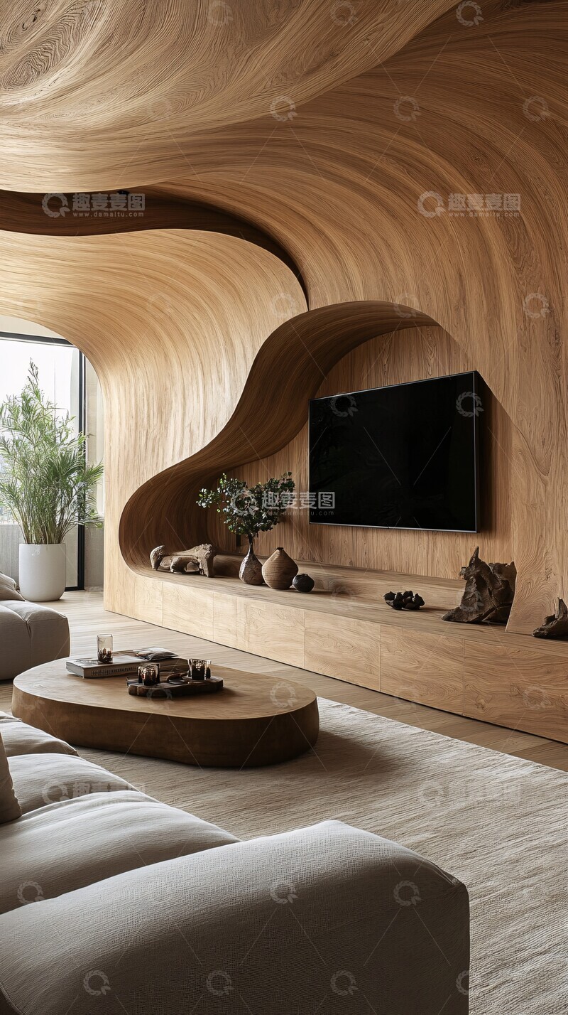 高清大图下载【趣麦麦图】木质客厅设计3