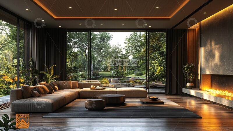 高清大图下载【趣麦麦图】木地板黑色窗帘客厅2