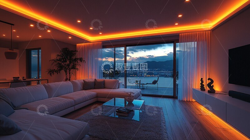 高清大图下载【趣麦麦图】黄昏客厅现代家居沙发3