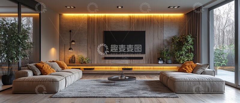 高清大图下载【趣麦麦图】-木质温馨客厅设计3