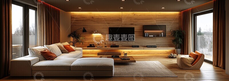 高清大图下载【趣麦麦图】木地板白沙发电视墙3