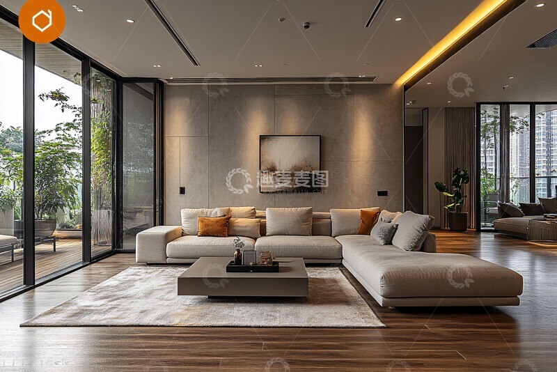 高清大图下载【趣麦麦图】中性色调客厅设计3