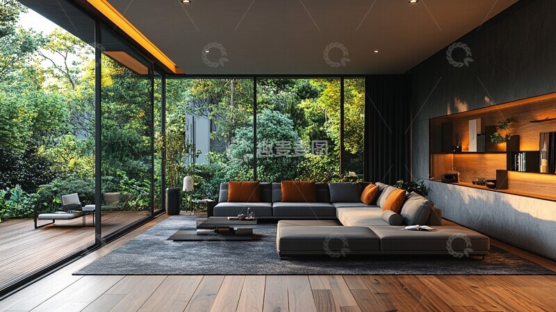 高清大图下载【趣麦麦图】木地板黑色窗帘客厅3