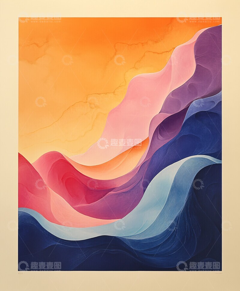 高清大图下载【趣麦麦图】粉蓝波浪线粉色蓝色奶油色2