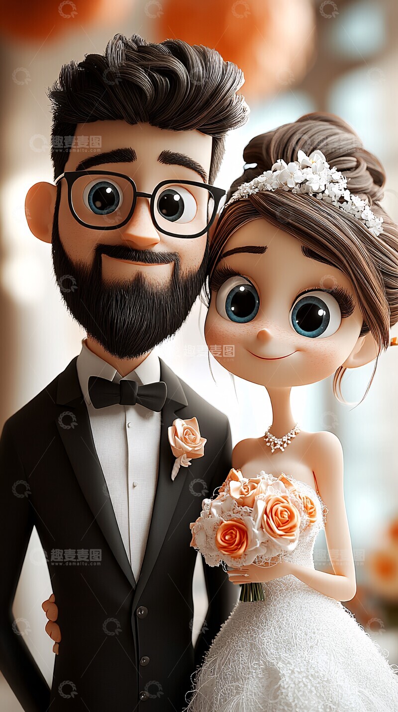 高清大图下载【趣麦麦图】新郎新娘婚礼造型3