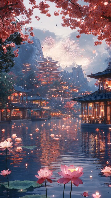 中秋节莲花烟花3