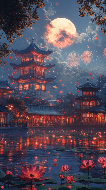 中秋节莲花烟花1