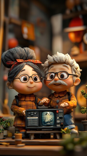 老人观看卡通电视2