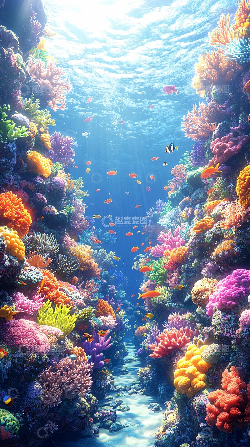 高清大图下载【趣麦麦图】珊瑚鱼群海域1