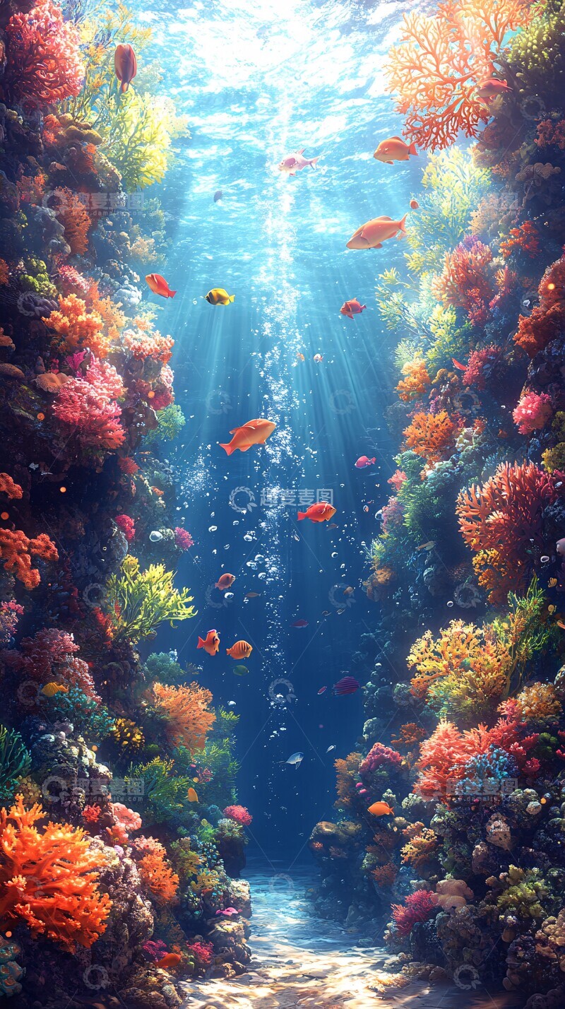 高清大图下载【趣麦麦图】珊瑚鱼群海域
