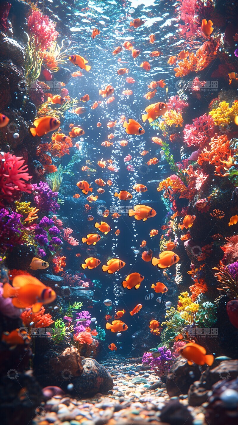 高清大图下载【趣麦麦图】海底世界鱼群游1