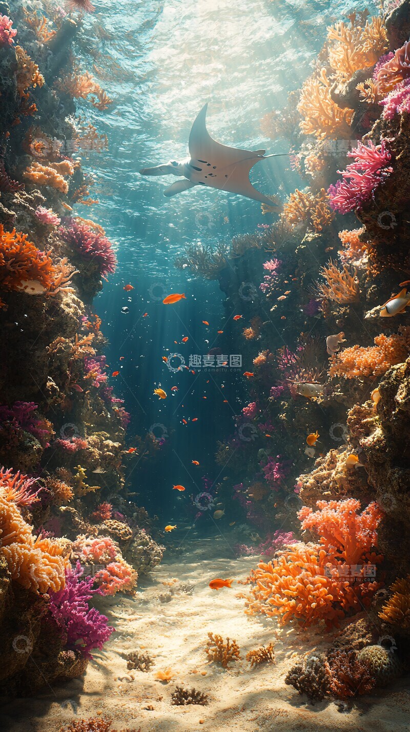 高清大图下载【趣麦麦图】阳光水下珊瑚鱼群2