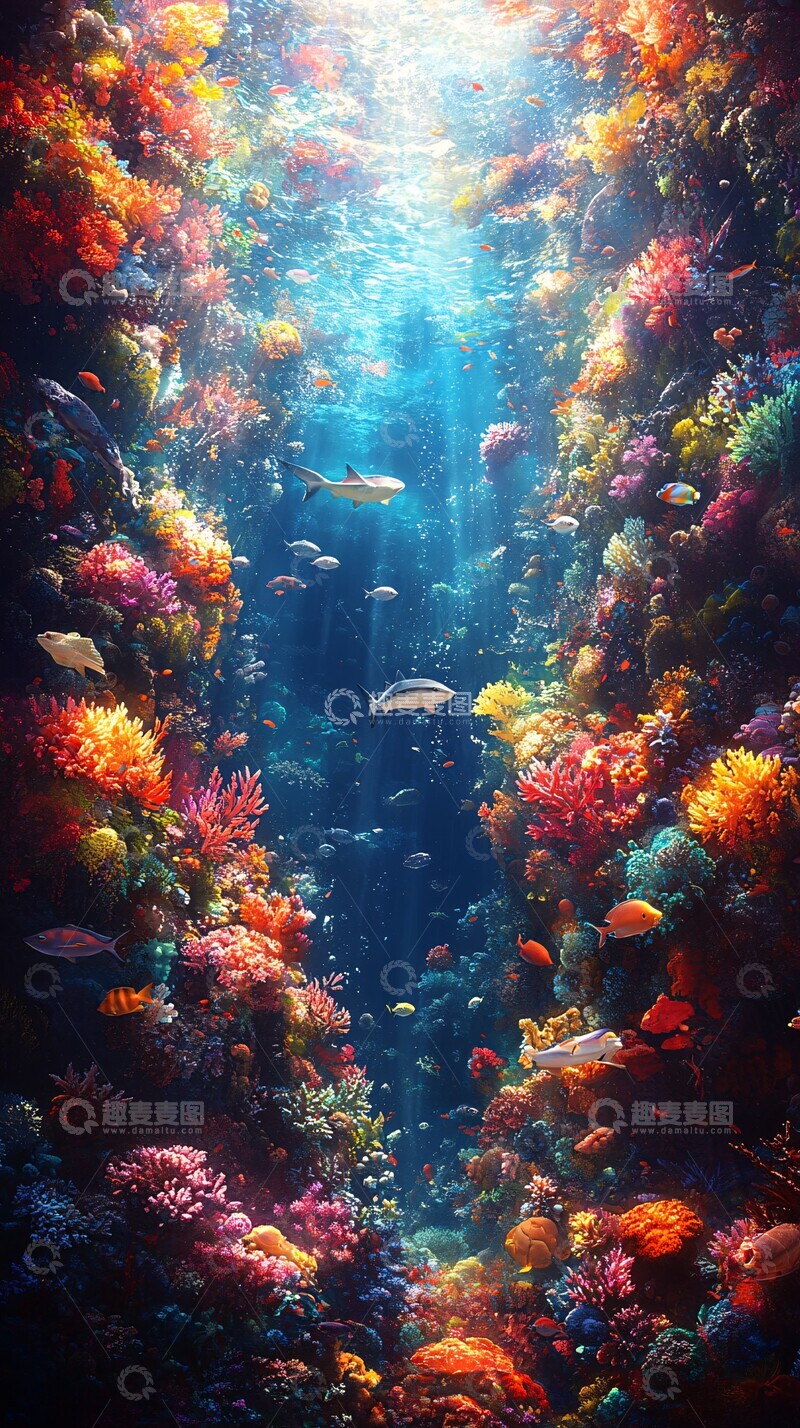 高清大图下载【趣麦麦图】珊瑚礁鱼群珊瑚章鱼海洋1