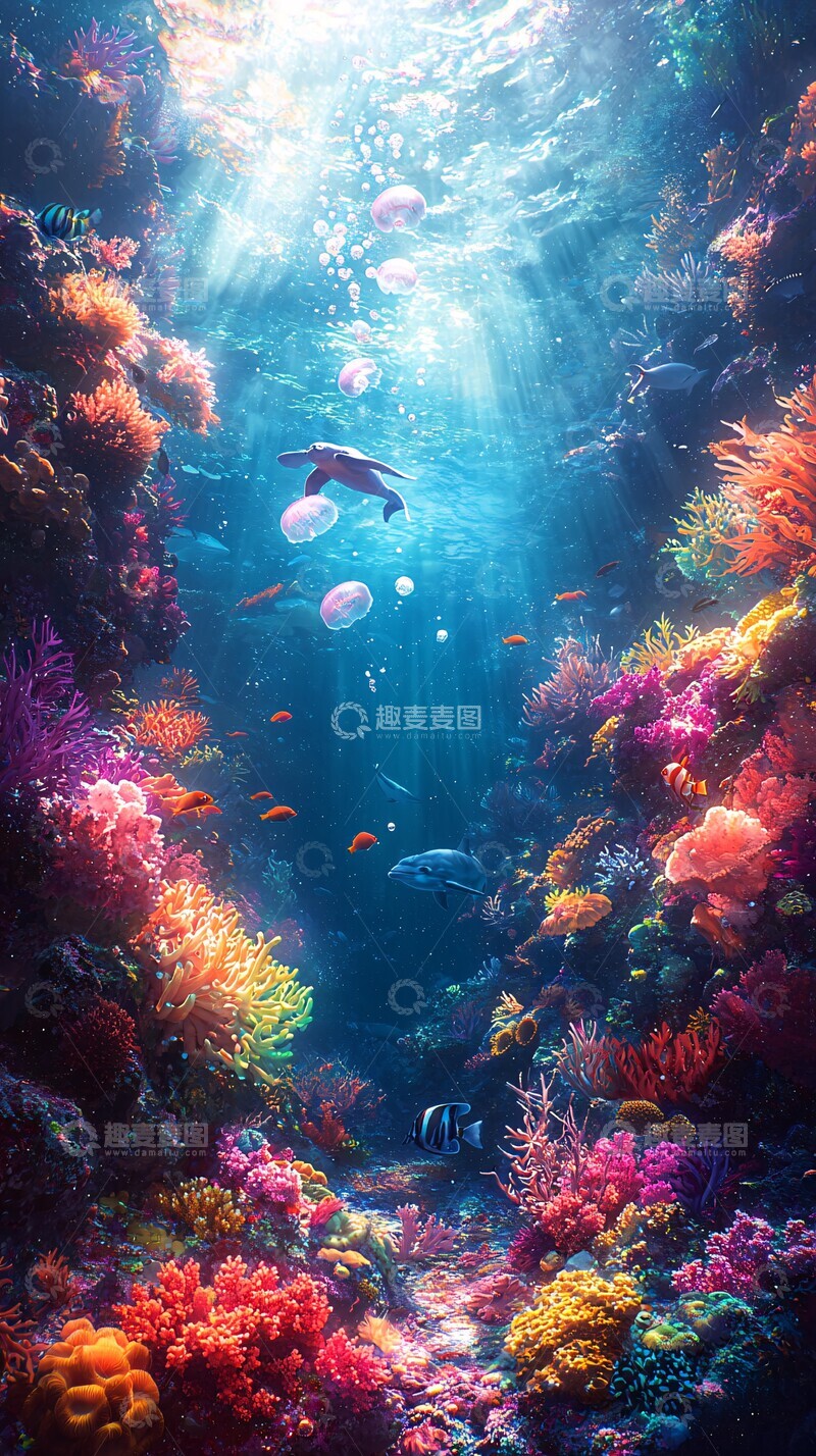 高清大图下载【趣麦麦图】海底珊瑚与鱼群