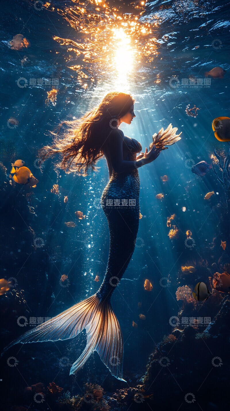 高清大图下载【趣麦麦图】深海小鱼与美人鱼1