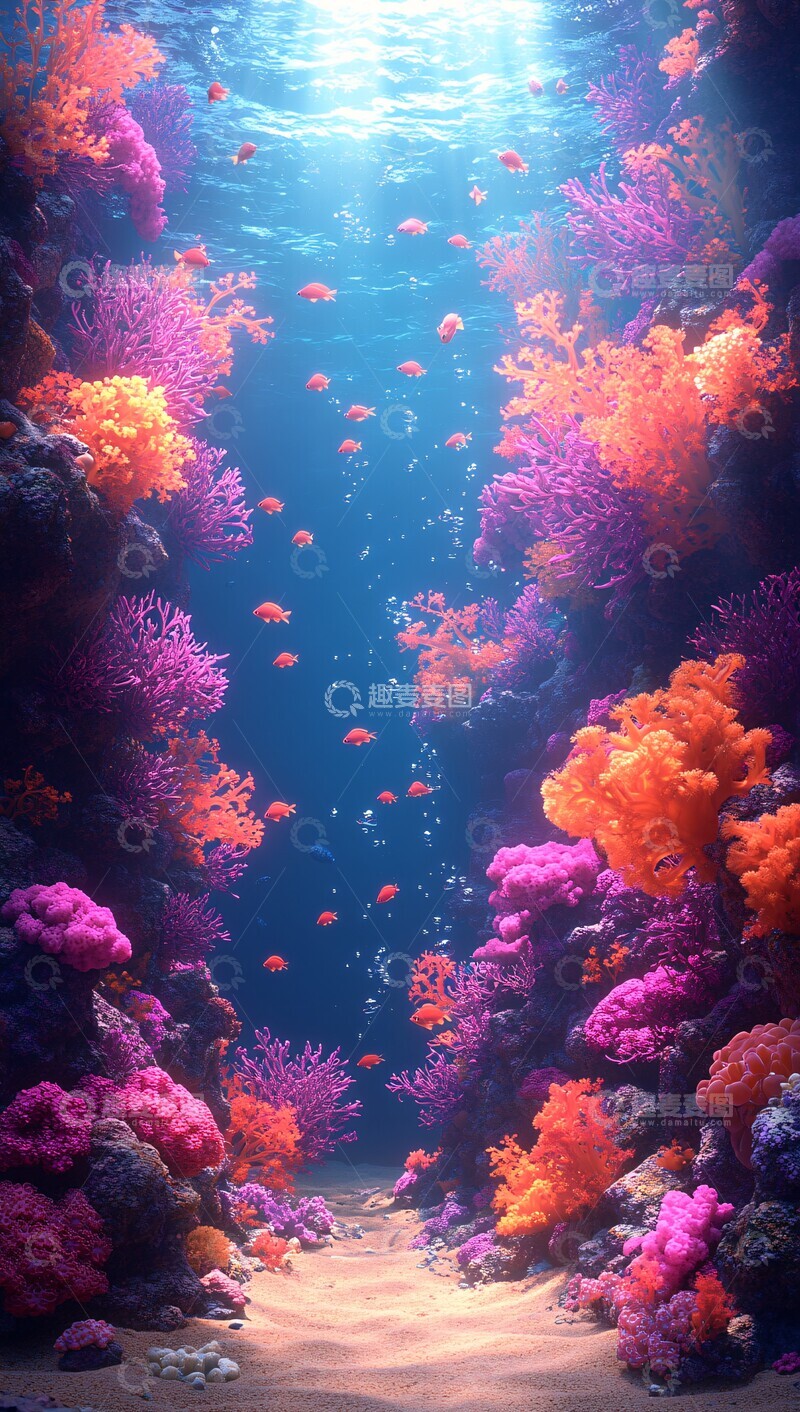 高清大图下载【趣麦麦图】紫橙珊瑚鱼群3