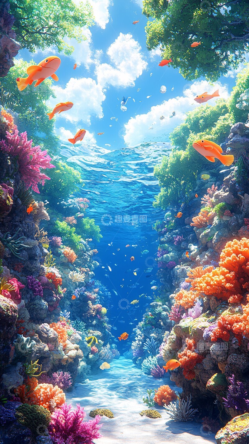 高清大图下载【趣麦麦图】珊瑚礁鱼群珊瑚礁石鱼群