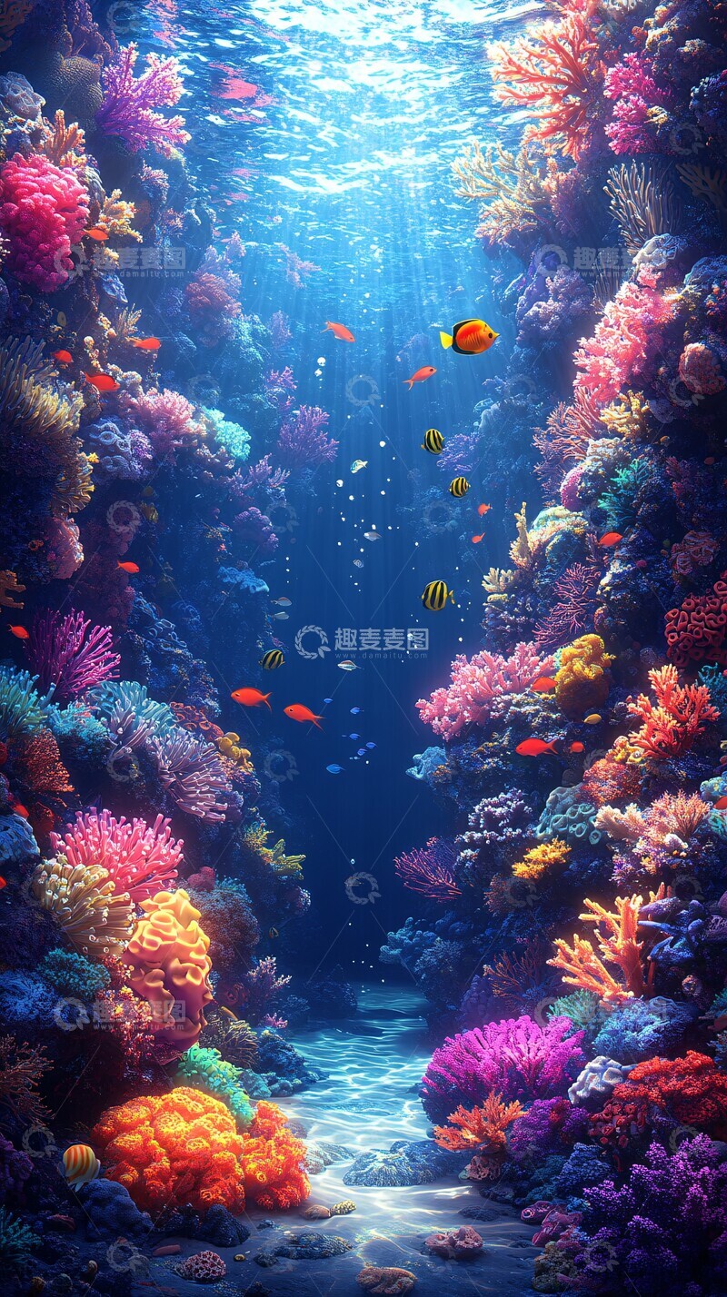 高清大图下载【趣麦麦图】珊瑚礁鱼群珊瑚礁石鱼群1
