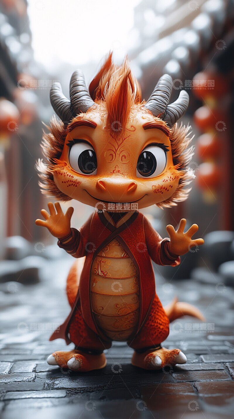 高清大图下载【趣麦麦图】龙汉服跑步挥手1