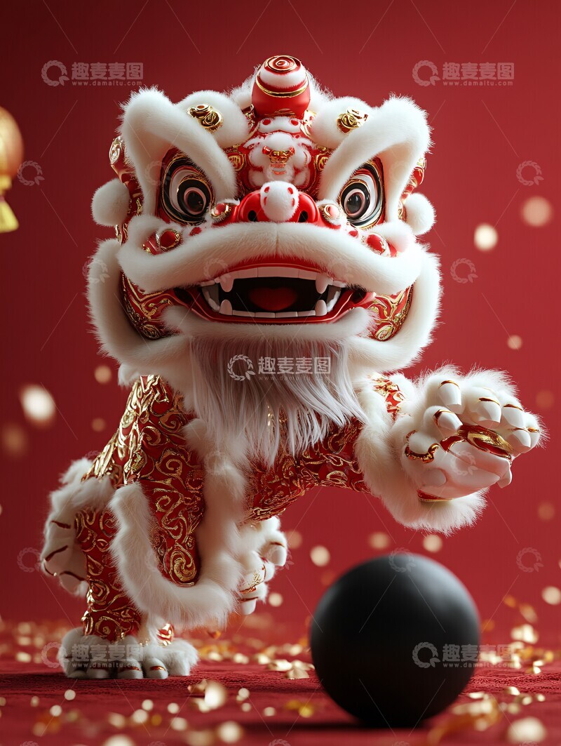 高清大图下载【趣麦麦图】狮子舞球迎新春3