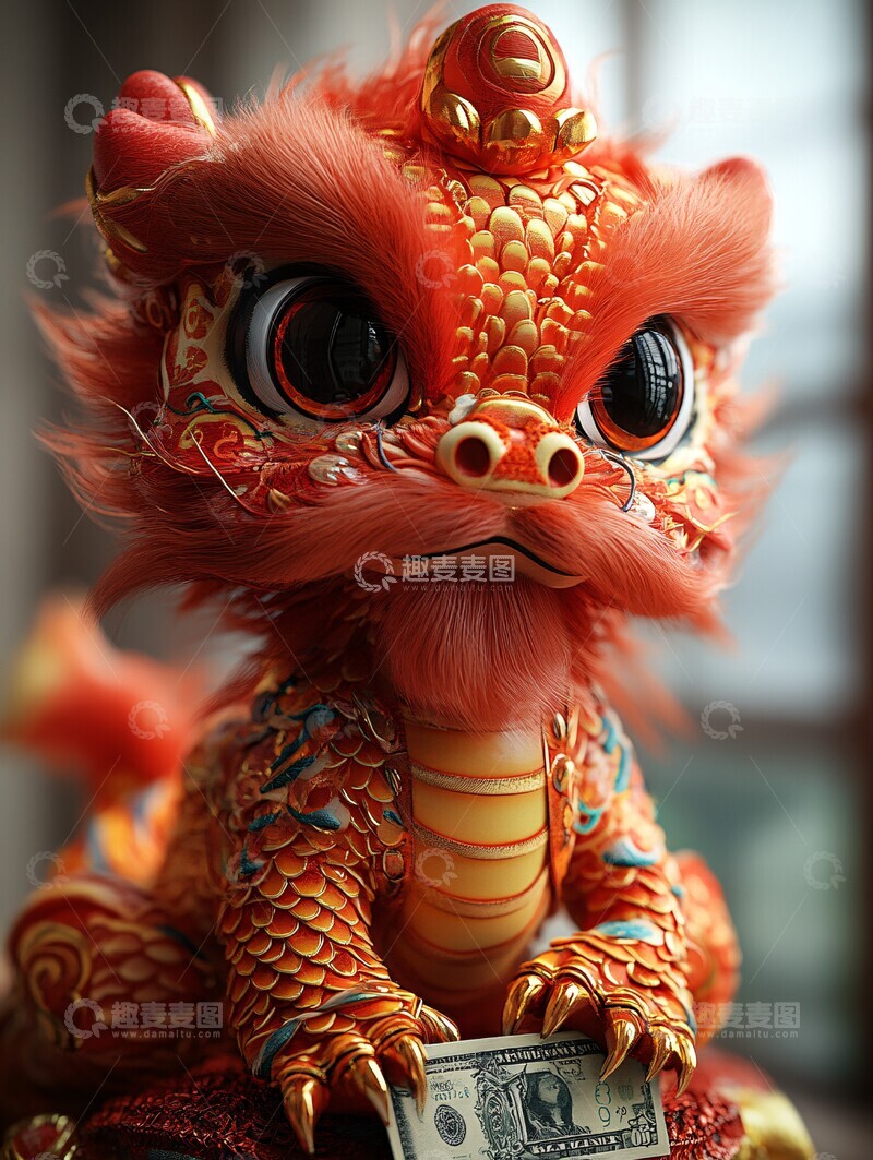 高清大图下载【趣麦麦图】龙狮帽金蛇抱金锭2