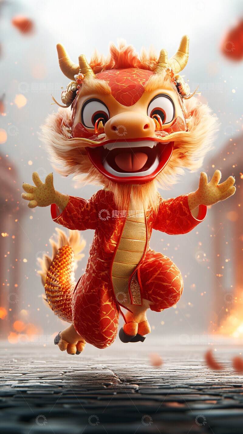 高清大图下载【趣麦麦图】龙汉服跑步挥手3