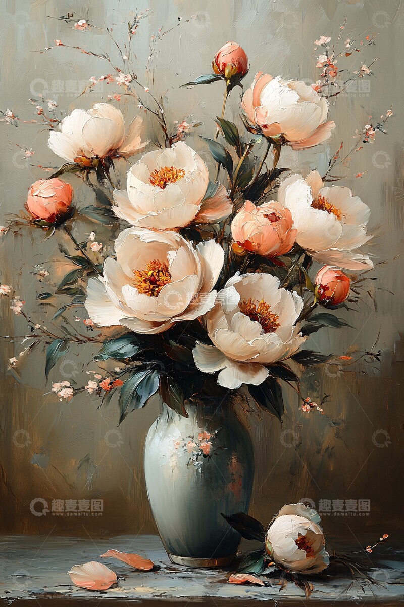 高清大图下载【趣麦麦图】米色牡丹主题画3