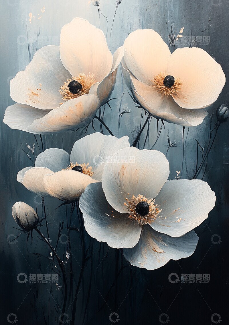 高清大图下载【趣麦麦图】灰白花朵梦幻画3