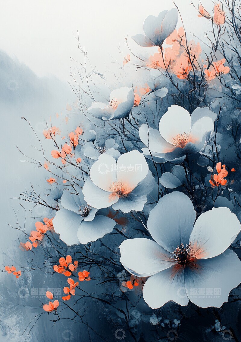 高清大图下载【趣麦麦图】灰白花朵梦幻画2