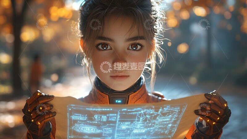 高清大图下载【趣麦麦图】智慧少女与发光地图3