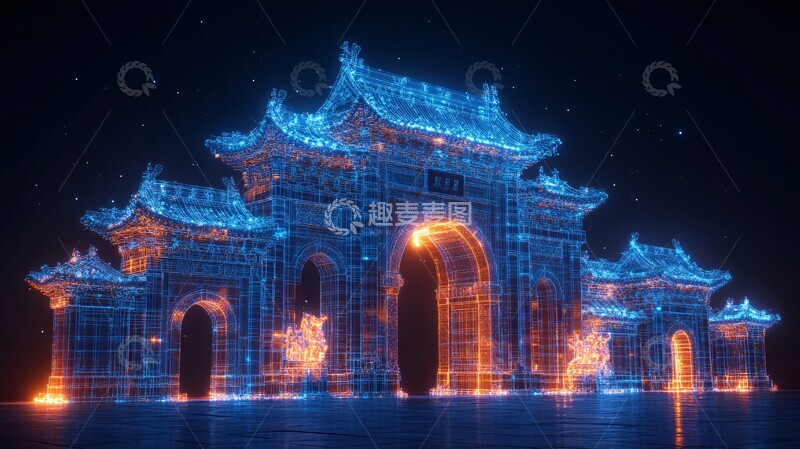 高清大图下载【趣麦麦图】天门线框全息图3