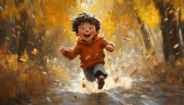 小男孩赢得赛跑