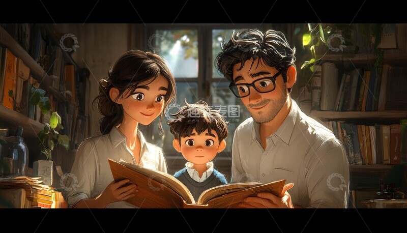 高清大图下载【趣麦麦图】父母教子家庭乐1